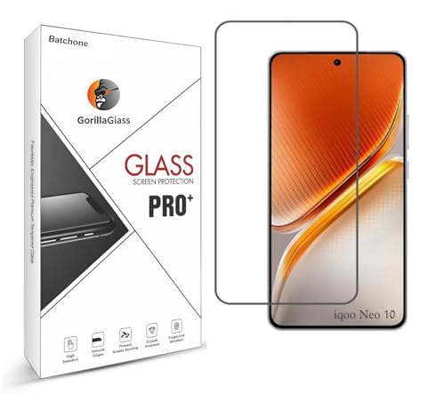 Image of BATCHONE Tempered Glass Screen Protector Compatible for IQOO Neo 10 5G (Black) with Edge to Edge Coverage and Easy Installation kit