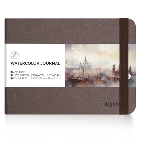 Lightwish Watercolor Journal, 100% Cotton Cold Press Small Watercolor Paper Sketchbook 4.96” x 3.62”, 20 Sheets (140lb/300gsm), Acid-Free for Watercolors, Gouache, Acrylics