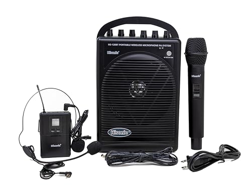 HISONIC HS120BT HL Portable PA System with Wireless Microphones and Lithium Rechargeable Battery and Car Cable Bluetooth Connected with Cell Phones and Pads Black