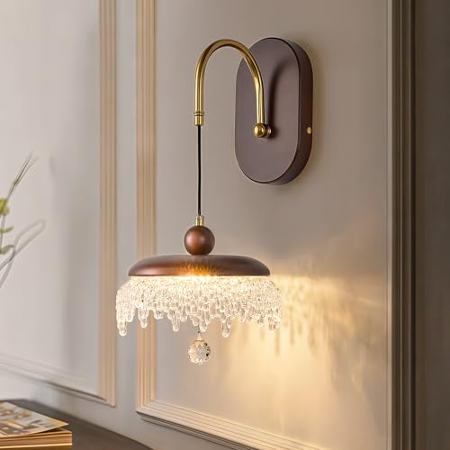 Image of LED Wall Sconce,Wood Wall Light Fixtures,8 inch Indoor Hardwired Wall Light,Vintage Scones Lighting for Bedroom Living Room Bathroom Dining Room Hallway (1 Pack)