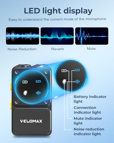 Image of VELOMAX Wireless Microphone with Noise Reduction, Wireless Microphone 30-Meter Transmission Range,Ideal mic for YouTube Video Recording (Type Mic)