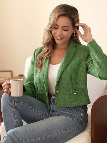 M.Infisavo Women’s Cropped Tweed Jacket Blazer with Pockets Long Sleeve Open Front Notch Lapel Cardigan Elegant for Casual2