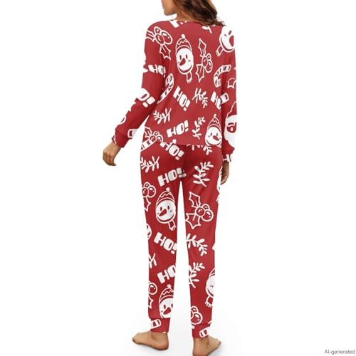 Image of Women's 2 Piece Printed Pajama Set Long Sleeve Sleepwear Set with Long Pants Casual Lounge Sets with Pocket