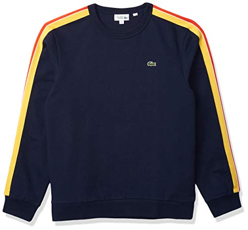 Lacoste Men s Long Rainbow Sleeve Striped Crewneck Sweatshirt, Navy Blue Wasp-Gladiolus, L