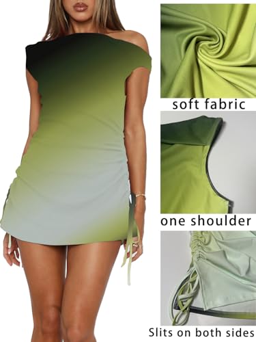 Image of Women's Summer Bodycon Dresses Sexy One Shoulder Side Drawstring Vacation Cocktail Club Party Cute Mini Dress