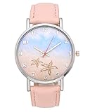 - Elegante Damen Quarzuhr mit Strand und Seesterne Muster Zifferblatt: Diese Serie von Damen Armbanduhr besitzt Dialscheibe in Strand Muster und mit zwei kleine Seesternen verziert. Besonders, elegant und faszinierend!