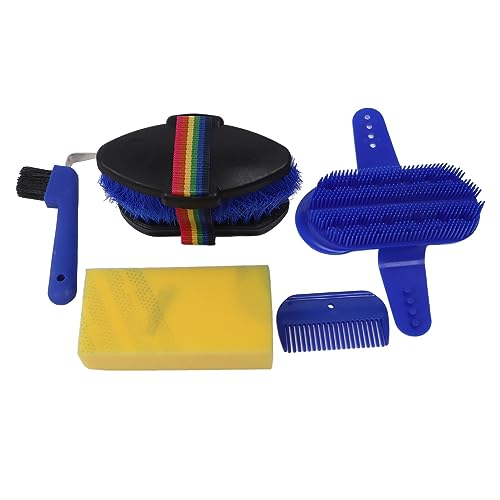 Gavigain 6 Piece Horse Grooming Kit Stable Cleaning Tools Hoof Care Brush Set Portable Sponge and Horseshoe Hook for Horse and Stable Care