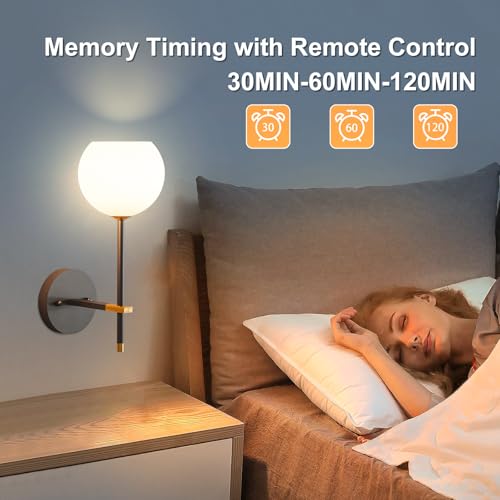 Image of Black Gold Battery Operated Wall Sconces Set of 2, Rechargeable Wireless Wall Lights with Milky White Frosted Glass, 12 RGB and 3CCT Dimmable, Wall Lamps with Remote for Bedroom Living Room Hallway