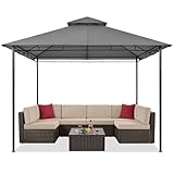 Yaheetech Gazebo for Patios 11x11 - Outdoor Powder-coated Steel Frame Gazebo, Double Roofs Grill Gazebo BBQ Pavilion, Water-resistant, for Lawn/Backyard/Garden/Deck, Dark Gray