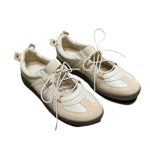 Sneakerina Cute Ballet Sneakers for Women Lace Up Mary Janes Flat Breathable Leather No Slip Chunky Sole Round Toes Lightweight Dress Shoes Slip on Y2K Preppy Back to School Gifts for Girls Teens