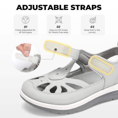 Image of FitVille Extra Wide Womens Orthopedic Walking Sandals with Wide Toe Box, Outdoor Closed Toe Sandals with Adjustable Straps for Women, Arch Support Women's Shoes for Plantar Fasciitis, Swollen Feet
