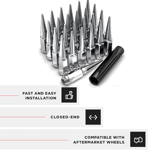 Image of White Knight 2906-25AM Chrome M12x1.25 1-Pc Hex Spike Lug Nut Set with Extra Spike Lug Nut, 25 Pack