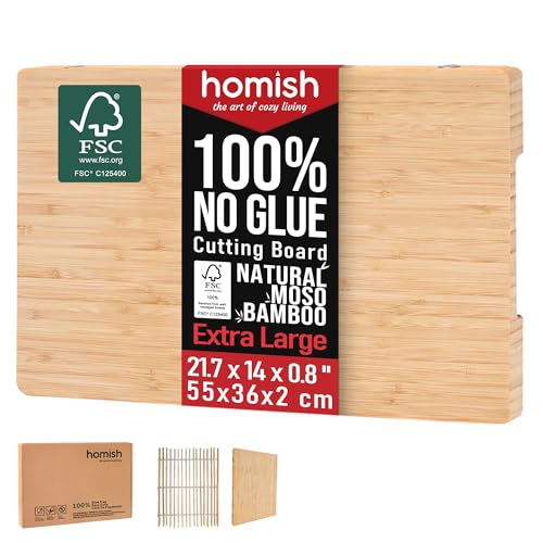 XL Bamboo Chopping Board with Handle – Extra Large Wood Charcuterie Cutting Board for Meat, Cheese, Serving – Truly Non Toxic, Glue-Free, 55x36x2cm Dishwasher Safe [New 2026 Upgrade]