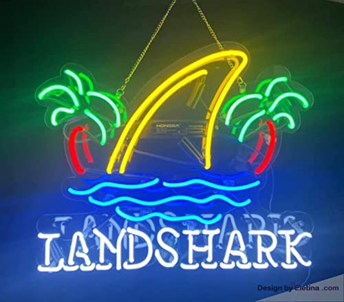 Image of Neon Signs for Wall Decor 18 X 16 Landsharks Land Shark Fin Palm Sign Acrylic Beer Pub Bar Handmade Light Neon Led Handmade LED Neon Tubing Signs