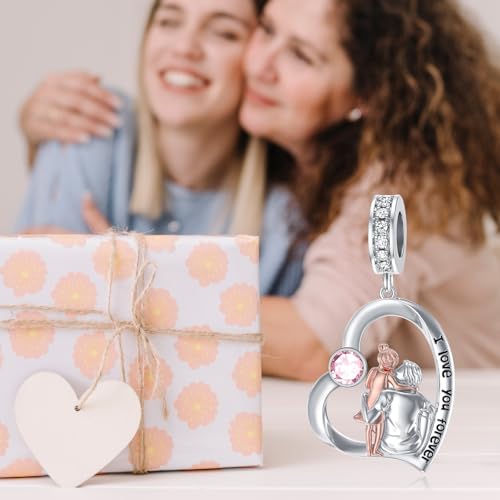 Image of PROESS Father Mother Daughter Charm fit Charms Bracelet Sterling Silver Charms for Bracelets Birthday Valentines Day Gifts for Daughter Mother Lover