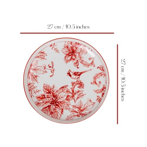 Image of GOLDEN QUEEN'S Handcrafted Dinner Plates: Set of 2 | Perfect for Hosting and Daily Meals | Microwave Safe Plates | 10.5 inch | Serves 2 - Crimson Garden Plates