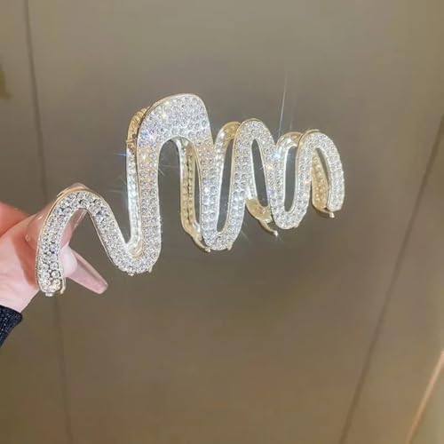 Image of Diversa Rhinestone Golden Claw Clip, Embellished Korean Clutcher, Non- Slip Metal Claw Clip for Girls, Fancy Clutcher for Women, Pack of 1 (ZIG ZAG CLA)