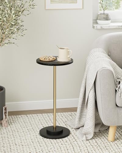HEYZOEY Beistelltisch Rund, Couchtisch Rund, Kleiner Beistelltisch Couch, Kleiner Tisch für kleine Räume, Wohnzimmer, Schlafzimmer, Schwarzer Marmor