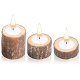 3Pcs Wooden Tealight Candle Holder, Birch Logs Candle Holder Stand for Rustic Wedding Party Birthday Holiday Decor