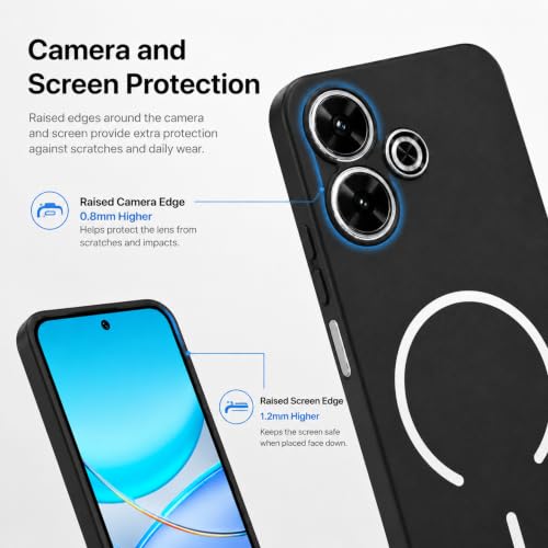 Image of SBMS Silicone Back Cover Case for Redmi 13 5G / 13 4G / Poco M6 Plus 5G | Soft Micro-Fibre Lining Inside | Magsafe Print On Back Side Camera Protection Bump | Shockproof Case Redmi 13 (Black)