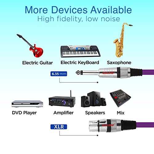 Image of Microphone Cable 3 Pin XLR Female to 1 /4 inch TS 6.35 mm Male 5 Meter /16 Feet, TRS to XLR Female Cable For Dynamic Microphone,Amplifier. (PURPLE)