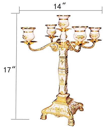 Rosyline Metal Candelabra 17" Height, Candle Holder With 5 Arms,Antique Bronze Furnish Candle Holder, Centerpiece For Home Decro,Wedding Event, Party,1 Pack (Golden) #TOP3