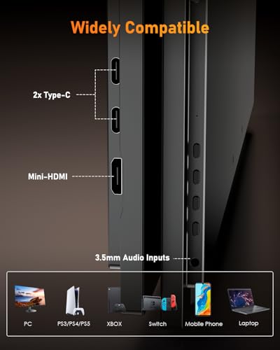 Yodoit Portable Monitor 16" 4K-UHD-Tragbarer Bildschirm mit Ständer, IPS-Bildschirm mit Typ C, Mini-HDMI, integrierten Lautsprechern, kompatibel mit PC, Laptop, MacBook, PS3/4/5 3