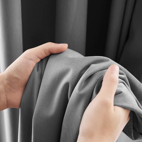 MIULEE Grey Velvet Curtains for Bedroom 2 Panel Set 102 Inch Drop Curtains - Image 3