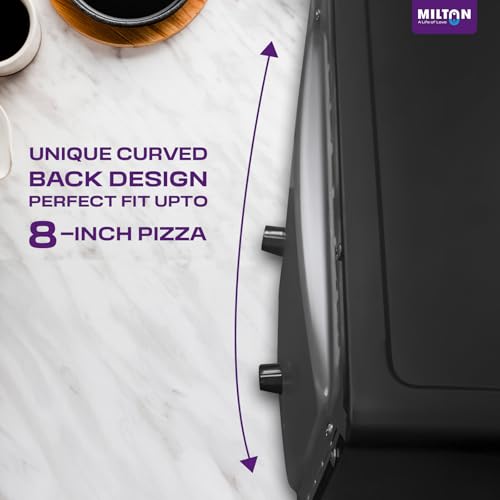 Image of Milton 10L OTG Oven Toaster Griller for Kitchen | 800W | Royal Black Finish | Auto Shut-Off | 250C Thermostat | Timer, Bell & Tempered Glass | Easy to Clean | Includes Grill Rack & Baking Tray