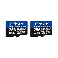 PNY 256GB PRO Elite™ High Endurance C10 U3 V30 A2 microSDXC – Up to 68.8K Continuous Recording Hours, Up to 100/90MB/s Read/Write, 4K UHD, Full HD, UHS-I, Surveillance, Home Security, Dash Cam, 2-Pack