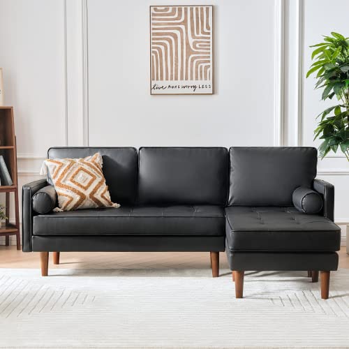 Vonanda Sofa Couch, Sectional Sofa Faux Leather Couch For Living Room And Small Space, L Shaped Couch With Reversible Chaise And Tufted Seat Cushion, Black #TOP14