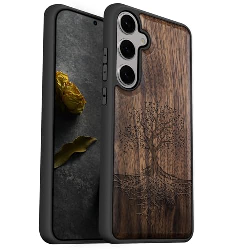 Coque Galaxy S25 5G anti-rayures protégeant l'appareil photo avec son dos en bois robuste