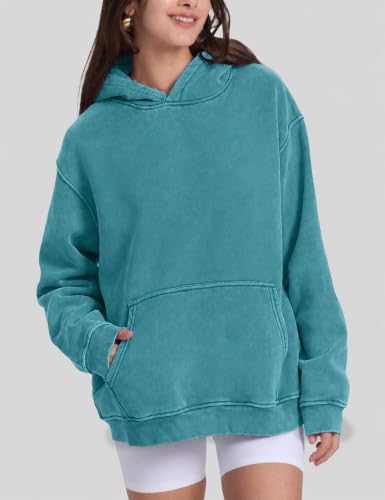 Image of FAIABLE Womens Oversized Acid Wash Hoodie Unisex Heavyweight Fleece Cotton Hoodies Vintage Washed Sweatshirt for Women