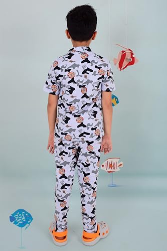 Image of 3BROS Unisex Pure Cotton Short Sleeve Kids Night Dress for Boys & Girls Nightwear /Sleepsuit /Sleepwear /Loungewear Night Suit for Boys and Girls Top and Pyjama Combo Set | JB20HS6031-Parent
