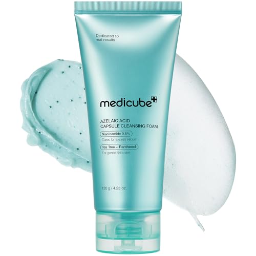 Image of medicube Facial Cleanser Azelaic Acid Capsule Foam Cleanser | Soothing Daily Cleansing Foam For Troubled Skin & Excess Sebum Control | Uneven Skin with Niacinamide, Glycerin | Korean Skincare, 4.23 oz