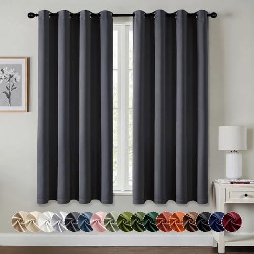 Image of MIULEE Blackout Curtains for Bedroom Living Room 2 Panels, Thermal Insulated Room Darkening Drapes Grommet Noise Reducing Light Blocking Window Treatments 68 Inches Long 55x68 Inch Dark Grey
