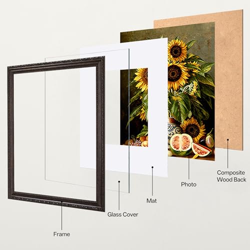 Image of eletecpro 11x14 Vintage Picture Frame, Glass Cover, Brown, 2-Pack | Display Photo 8x10 with Mat or 11x14 without, Horizontal or Vertical, Tabletop or Wall Decor