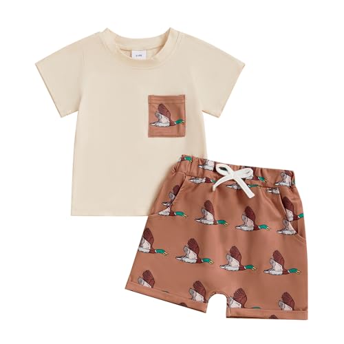 Image of SAYOO Kids Baby Boys Duck Hunter Clothes Mallard Duck Short Sleeve T-shirt Casual Shorts 2Pcs Toddler Hunting Baby Outfit