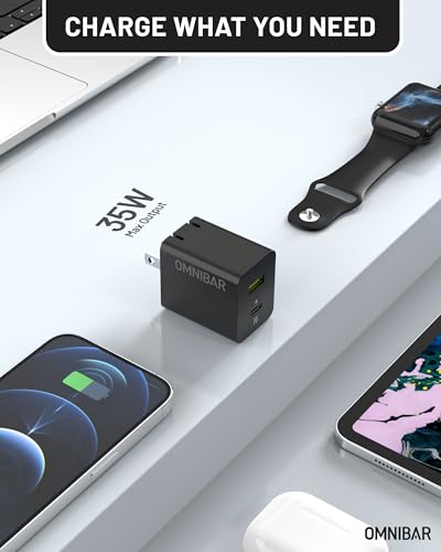 Image of USB Charger Block, 35W 2-Port USB-C Wall Charger with Foldable Plug | Charge 2 Devices Simultaneously • Travel-Ready • Pocket-Size Design • Compatible with iPhone, Galaxy, iPad & AirPods