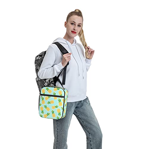 Abucaky Cute Pineapples With Polka Dots Background Portable Lunch Bag Insulated Meal Bag Reusable Lunch Box Cooler Bag Food Container For School Work Travel Picnic Camping #TOP6