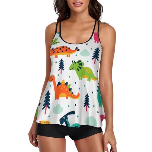 Ensemble bikini tankini dinosaure femme avec short de garçon pour masquer les complexes