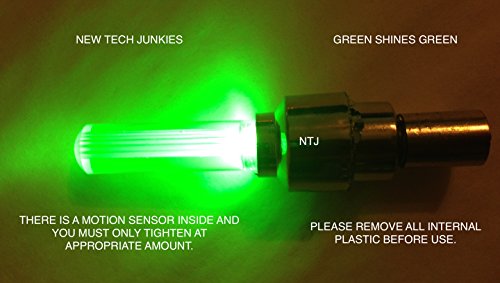 New Tech Junkies NTJ (4 Pack) LED Motion Activated Bike Bicycle Wheel Valve Stem Cap Tire Light (Green)