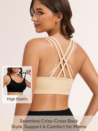 Image of Angelhood Nursing Bras for Breastfeeding, Criss-Cross Back Nursing Sports Bra, Low Impac Support Yoga Maternity Bras