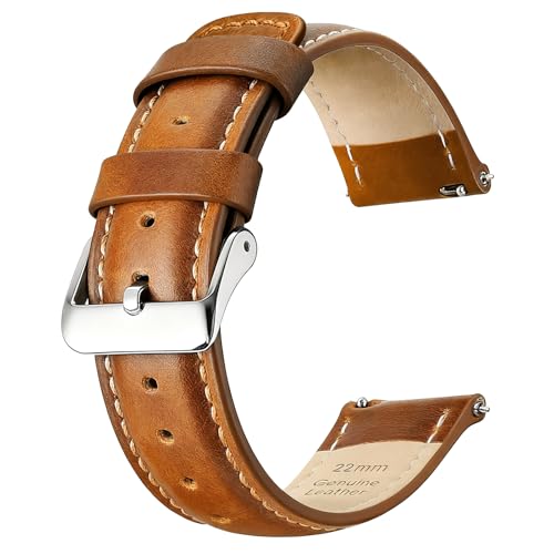 JNN Leather Watch Strap - 18mm 20mm 22mm Genuine Watch Bands Quick Release Watch Band Replacement Wristband for Men Women
