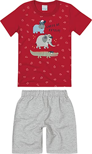 Conjunto Animais Em Moletom Botonê Malwee Kids, Vermelho, Meninos, 8 Anos, Camiseta + Bermuda