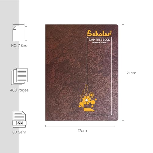 Image of Scholar Bank Pass Book No. 7 - 480 Pages | Durable Case Bound Banking Record Book | Wood Free Paper for Account Entries, Transactions & Financial Records | Ideal Passbook for Banks, Offices, Institutions & Daily Banking Use