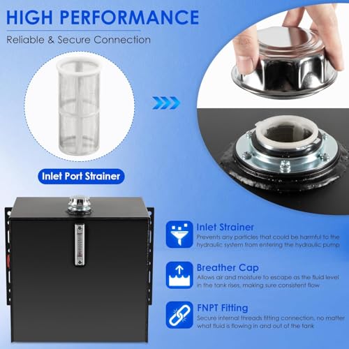 Image of 25-Gallon Hydraulic Fluid Reservoir Oil Tank for Tractors, Trucks & Log Splitters w /Breather Strainer Fill Cap, Built-in Temp Gauge & Sight Gauge, Heavy Duty 14 Gauge Steel, Vertical Mount