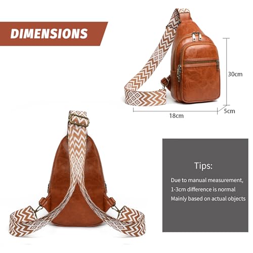 Image of FAYBA Small Sling Bag for Women Crossbody Fanny Pack, PU Leather Wide Guitar Strap Chest Sling Backpack Purse Brown