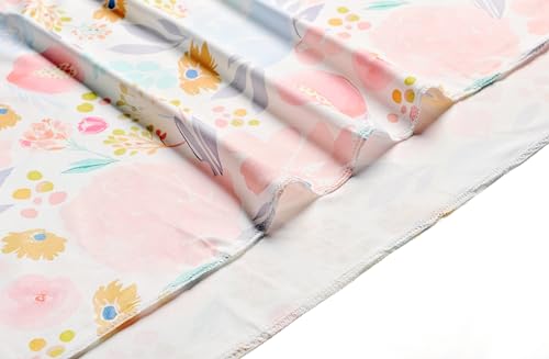Image of Newborn Floral Print Blanket Baby Stretch Wrap Swaddle Receiving Blanket with Matching Headband and Beanie (Orange and Pink)