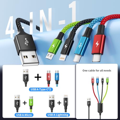 Cable de carga múltiple versátil 4 en 1 con conectores Micro USB y tipo C dobles 5
